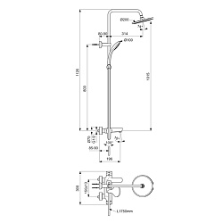 Ideal Standard IdealRain Cerafine O Душевая система с настенным смесителем, верхним душем &Oslash;20см., держателем, лейкой для душа и шлангом 175см., цвет: хром