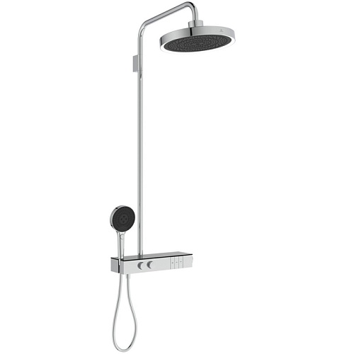 Ideal Standard Solos Душевая система с термостатическим смесителем, держатель для лейки, 3-функциональный (Rain, Silkrain, SecondSkin) круглый пластиковый верхний душ 33см., ручной душ 3-х фукциональный, шланг 175см., цвет: PVD Silver Storm