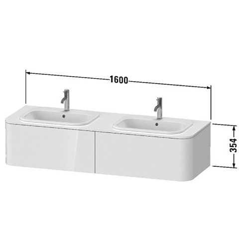 Duravit Happy D.2 Plus Тумба подвесная 160x55x35.4см, с 2 раковинами и 2 ящиками , цвет: stone grey satin matt