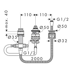 Hansgrohe скрытая часть смесителя на 3 отверстия на край ванны, для 32551000, 74551000, 71731000, 71731000, 72417000, 71313000