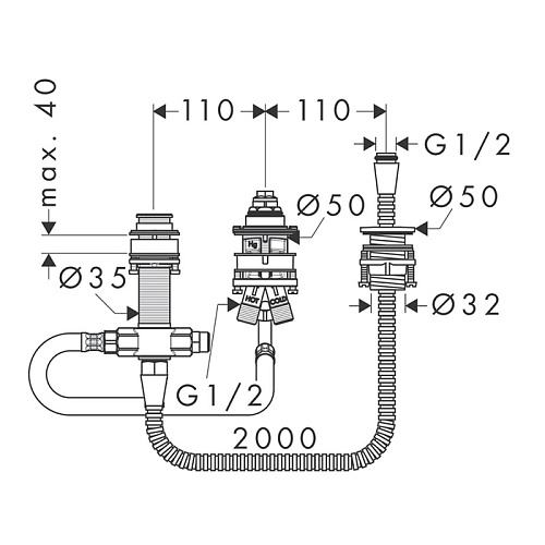 Hansgrohe скрытая часть смесителя на 3 отверстия на край ванны, для 32551000, 74551000, 71731000, 71731000, 72417000, 71313000