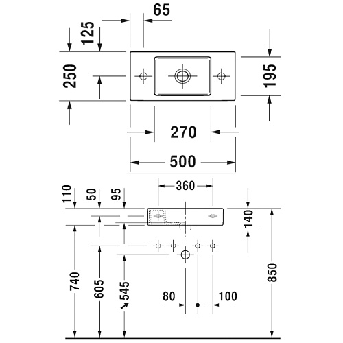 Duravit Vero Air Раковина 50х25см., накладная, 1 отв., левая, цвет: белый
