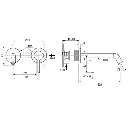 Ideal Standard Joy Cмеситель для раковины, встраиваемый, излив: 22.5см, без комплектом №1 A1313NU, цвет: PVD Silver Storm