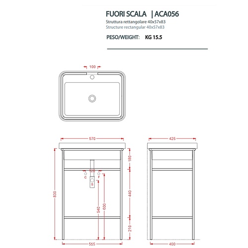 Artceram Fuori Scala консоль 400x570хh830 мм, металлическая для прямоугольной раковины, цвет Nero Matt
