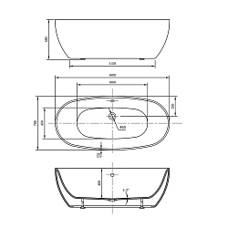 Ванна акриловая Vincea VBT-405-1600, 1600*780*580, цвет белый, щелевой перелив,