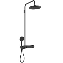Ideal Standard Solos Душевая система с термостатическим смесителем, держатель для лейки, 3-функциональный (Rain, Silkrain, SecondSkin) круглый пластиковый верхний душ 30см., ручной душ 3-х фукциональный, шланг 175см., цвет: черный матовый