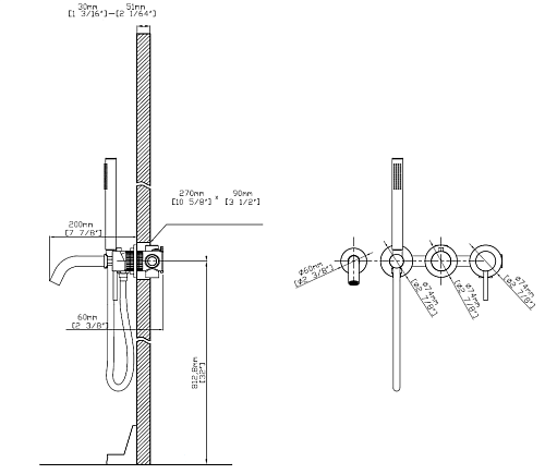 Смеситель для ванны Грув (Groove) VBTW-4G1GM, встраиваемый, вороненая сталь,