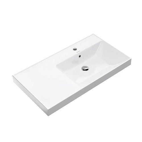 Kerama Marazzi Раковина CUBO правая подвесная\мебельная 90*48,5*18см, с 1 отв. под смеситель, с переливом, цвет белый глянцевый (Цена по Акции)