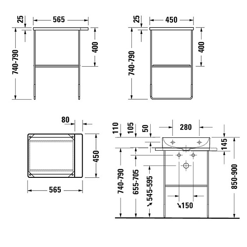 Duravit DuraSquare Консоль металлическая напольная с раковиной 50x47см, с полотенцедержателем, цвет: хром