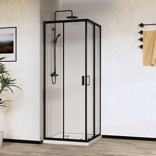 Душевой уголок Сити (City) VSS-5CT900CLB, 900*900, черный, стекло прозрачное,