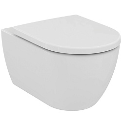 Ideal Standard Ellise Унитаз подвесной 545х365 мм безободковый  с сиденьем и крышкой SoftClose, со скрытым крепежом цвет: белый глянец