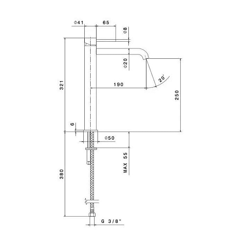 Kerama Marazzi Смеситель для раковины ETERNA однорычажный, высокий, без дон\клапана 3/8”, брашированная медь, pvd