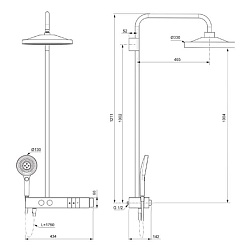 Ideal Standard Solos Душевая система с термостатическим смесителем, держатель для лейки, 3-функциональный (Rain, Silkrain, SecondSkin) круглый пластиковый верхний душ 33см., ручной душ 3-х фукциональный, шланг 175см., цвет: PVD Silver Storm