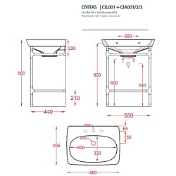 Artceram CIVITAS Структура металлическая Quadra  для раковины 68 см, полка стекло, цвет хром