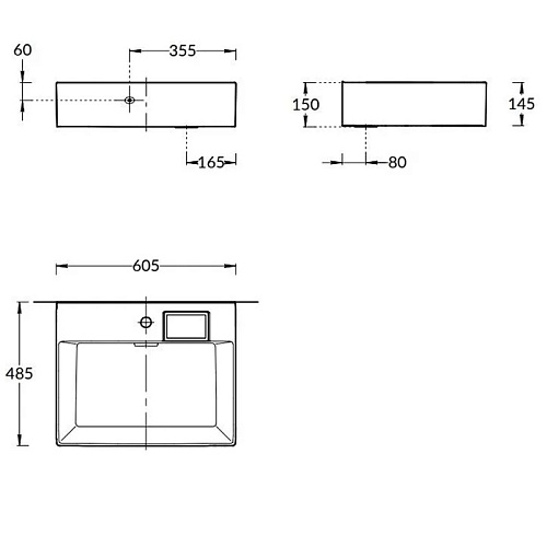 Kerama Marazzi Раковина LOGICA мебельная с одним отверстием 60*48,14,5см,  с 1 отв.под смеситель, с переливом, белая глянцевая