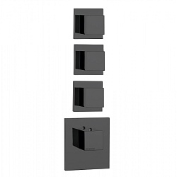 Bossini Cube Термостат для душа, встраиваемый (внешняя часть), с девиаторм/запорным вентилем на 3 - 6 выходов, уст-ка верт/гор., цвет: черный матовый