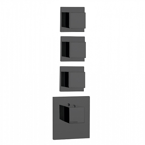 Bossini Cube Термостат для душа, встраиваемый (внешняя часть), с девиаторм/запорным вентилем на 3 - 6 выходов, уст-ка верт/гор., цвет: черный матовый