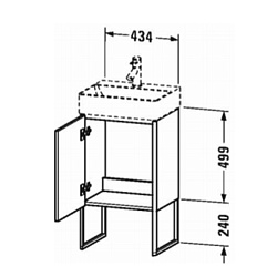 Duravit XSquare Тумба напольная, 43.4х34х73.9см, с раковиной, 1 стек полка, 1 дверца правая, цвет: черный глянц