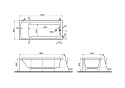 Ванна VitrA Neon 55840001000 180 x 80 см акриловая прямоугольная белая