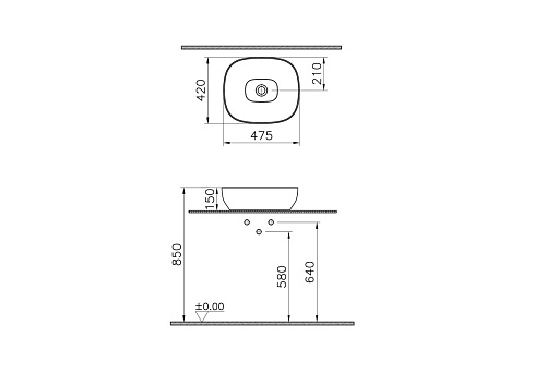 Раковина чаша VitrA Outline Recycled 7994B066-0016 48 x 42 см накладная матовая бежевая антибактериальное покрытие Hygiene
