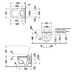 Duravit ME by Starck Унитаз подвесной 57х37 см, безободковый, HygieneFlush для SensoWash, цвет: белый