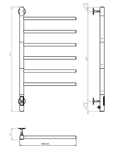 Полотенцесушитель электрический Vincea VTD-1S2CBE 43х80, черный, таймер,