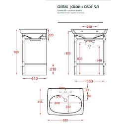 Artceram CIVITAS Структура металлическая Quadra для раковины 68 см, полка сетка, цвет хром