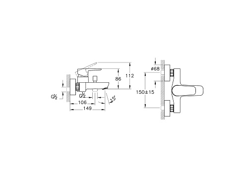 Смеситель настенный VitrA Flow Soft A4294636EXP для ванны однорычажный матовый черный латунь