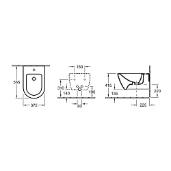 Villeroy&Boch Subway 2.0 Биде подвесное 375*565*280, с 1 отв. под смеситель, цвет альпийский белый