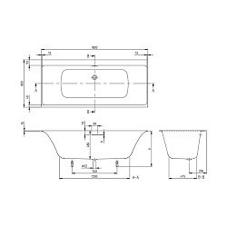 Villeroy&Boch Subway 3.0 Ванна встраиваемая 1800*800*480, слив по центру, компл. ножек, слив-перелив: белый, материал: Quaryl, цвет: альпийский белый