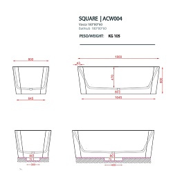 Artceram Square Ванна отдельностоящая, 180х80хh60см, с переливом и слив.крышкой, Livingtec, цвет: белый глянцевый