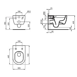 Ideal Standard Blend Curve Унитаз подвесной 545х360 мм безободковый RimLS+ с покрытием Ideal Plus, с крепежом для скрытого монтажа, цвет: белый глянец