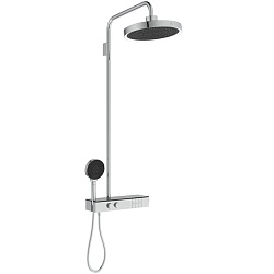 Ideal Standard Solos Душевая система с термостатическим смесителем, держатель для лейки, 3-функциональный (Rain, Silkrain, SecondSkin) круглый пластиковый верхний душ 33см., ручной душ 3-х фукциональный, шланг 175см., цвет: PVD Silver Storm