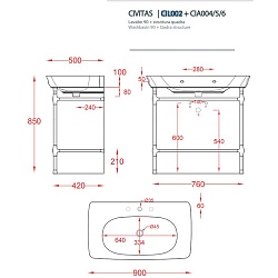Artceram CIVITAS Раковина-консоль подвесная 90х50 см, са 1 отв под смес. с крепл, цвет белый (С нашего склада Продаем с ножками  CIC002 01 00)