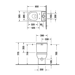 Duravit DuraStyle basic Унитаз-моноблок 36.5х65см., безободковый, слив универсальный, подключение снизу слева, цвет: белый