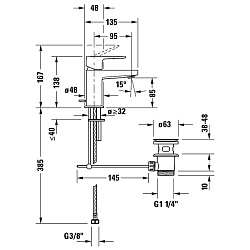 Duravit Manhattan Смеситель для раковины на 1 отв., H-138мм, Вылет 135мм, хром